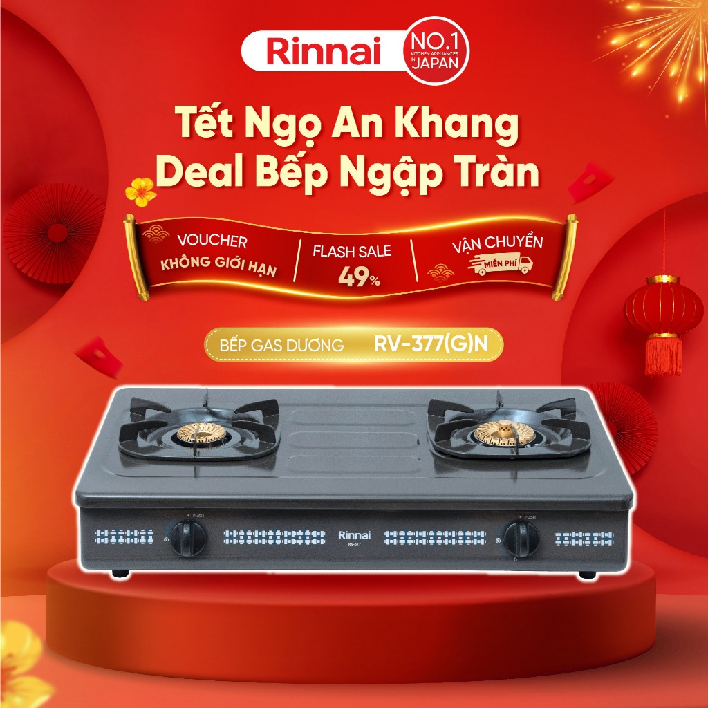 Bếp gas dương Rinnai RV-377(G)N mặt bếp men và kiềng bếp men