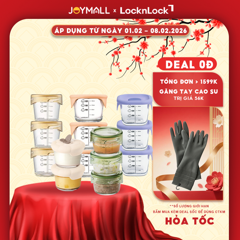 Hộp thủy tinh đựng thức ăn dặm cho bé LocknLock LLG542S3IVY có vạch chia, Hàng chính hãng-JoyMall
