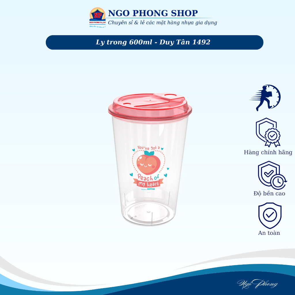 Ly nhựa trong 600/800ml Duy Tân. Ly nhựa có nắp đậy, có lổ cắm ống hút. Ly uống trà sữa nhựa Duy Tân