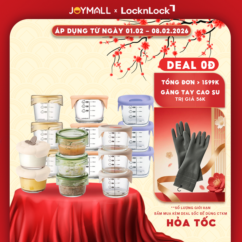 Hộp thủy tinh đựng thức ăn dặm cho bé LocknLock LLG508S3 - Hàng chính hãng, có nắp đậy, vạch chia - 
