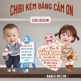 Chibi 60cm kèm bảng cảm ơn cho bé yêu trang trí sinh nhật, thôi nôi Babuu Decor