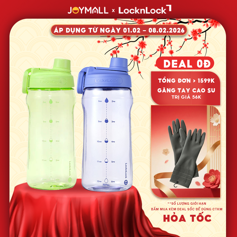 Bình nước nhựa LocknLock Active Large Bottle HAP941 1.5L, Hàng chính hãng, tay cầm gấp gọn - JoyMall