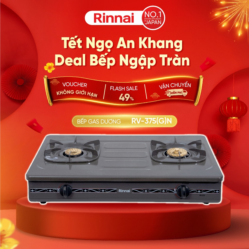 Bếp gas dương Rinnai RV-375(G)N mặt bếp men và kiềng bếp men
