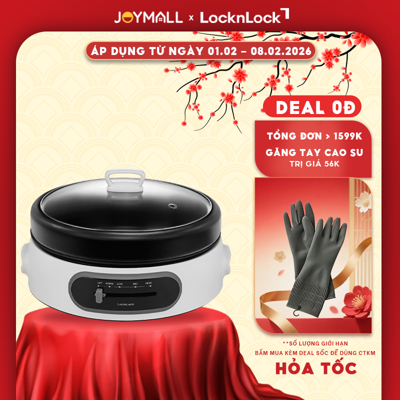 Nồi lẩu nướng đa năng LocknLock 4L EJP544WHT Multi Cooker, Hàng chính hãng, nấu lẩu, nướng - JoyMall