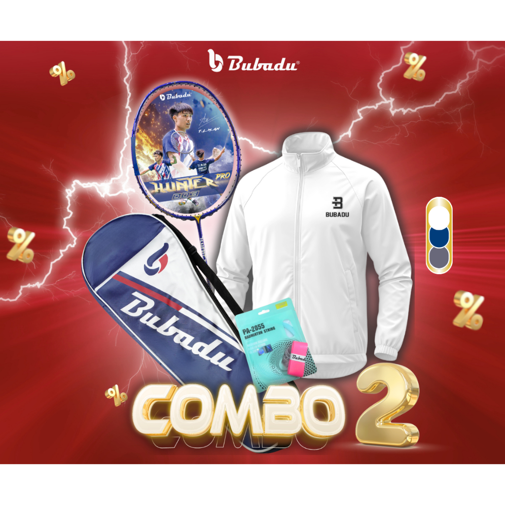 [COMBO 2] Vợt Bubadu Hunter 003 Pro + Áo Khoác Gió Bubadu Thể Thao (Tặng Full Phụ Kiện)