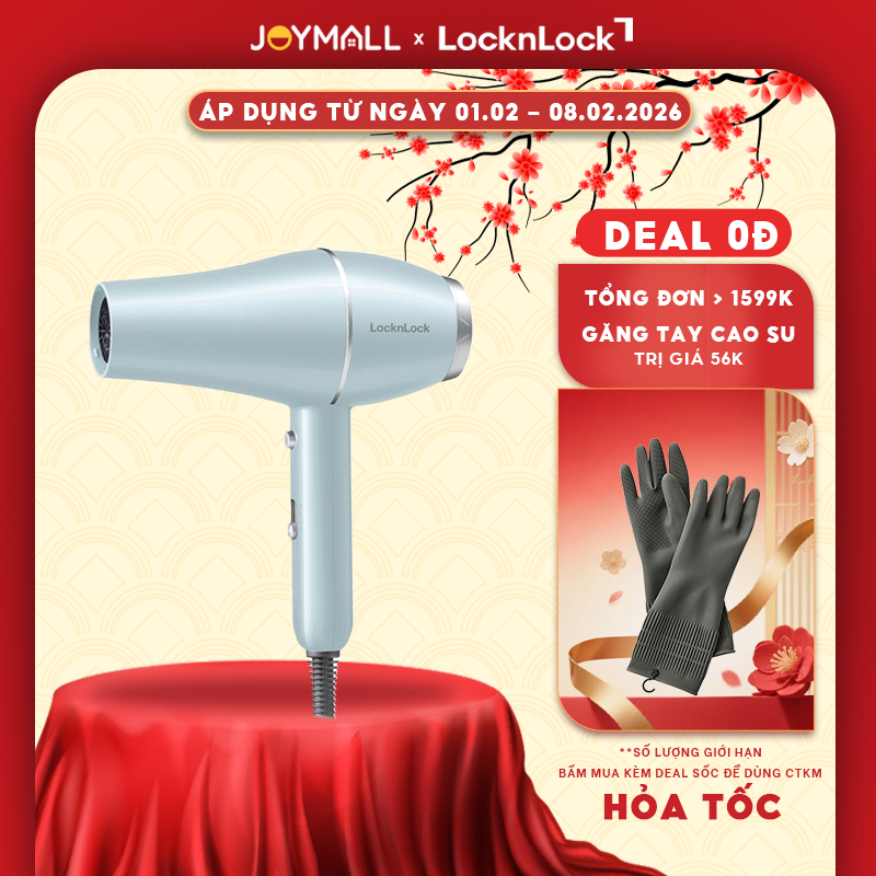 Máy Sấy Tóc LocknLock Hair Dryer ENA144LBLU 1900W, Hàng Chính Hãng, 3 Chế Độ Nhiệt - JoyMall
