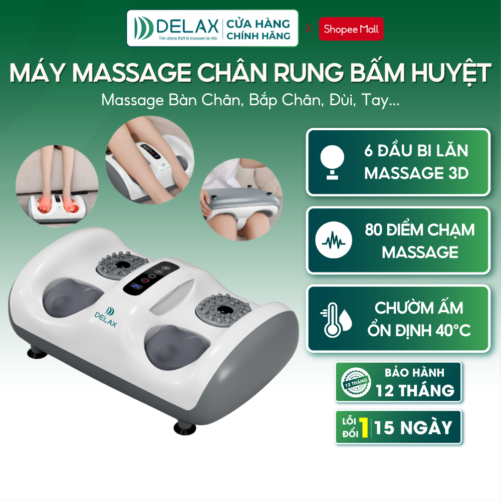 Máy Massage Bàn Chân DELAX Rung Bấm Huyệt 3D – 2 Con Lăn, Chườm Ấm Thư Giãn, 3 Chế Độ Rung Giúp Giảm Đau Nhức MSC06
