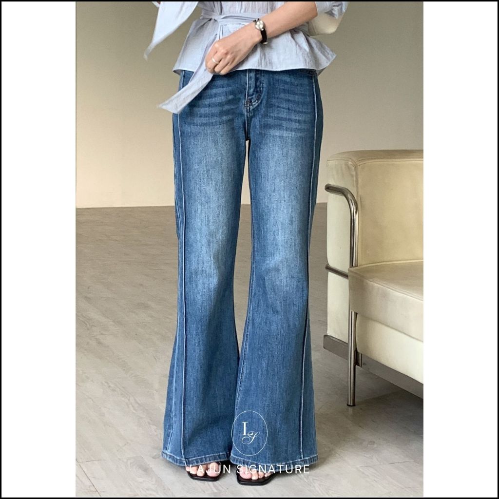 [LAJUN SIGNATURE] Quần Jeans Well Lưng Cao Form Loe Chất Liệu Dày Dặn Mềm Mại Co Giãn Tốt Tôn Dáng H