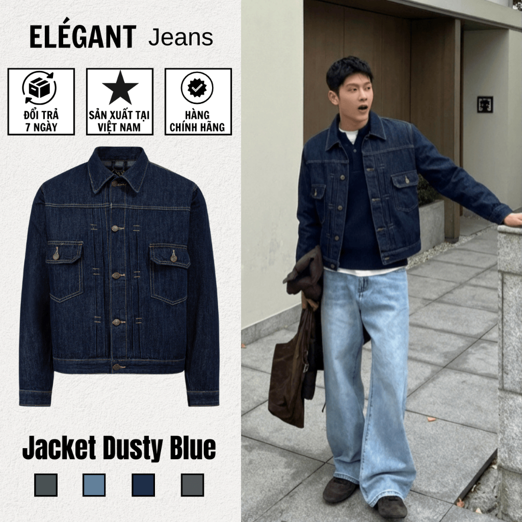 Jacket Jeans - Áo Khoác Jean Nam Màu Indigo, Áo Bò Nam Màu Xanh Form Rộng Cao Cấp