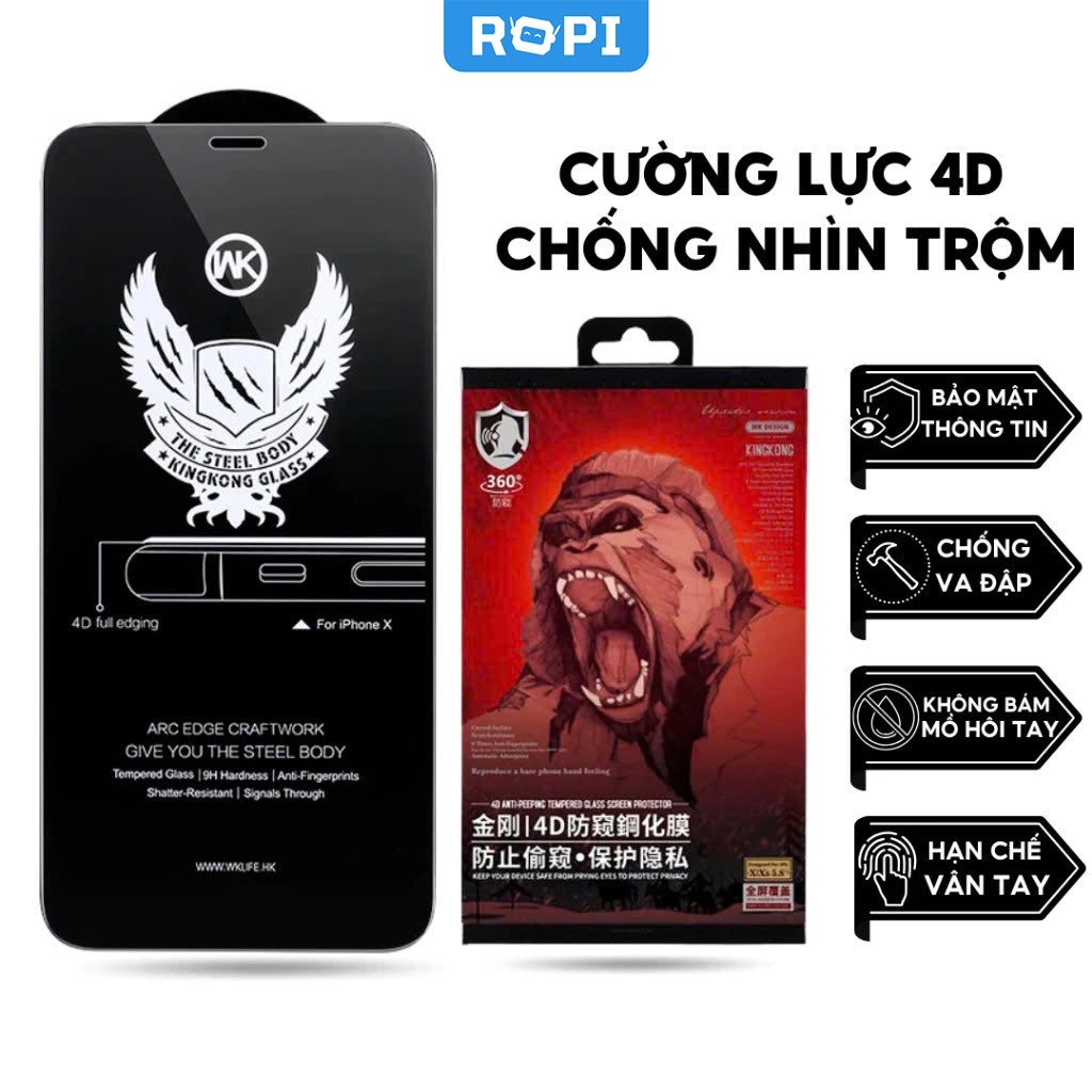 Kính Cường Lực 4D Chống Nhìn Trộm DÀNH CHO IPX/XS/XR/11/12/13/14/15/16/17pro/plus/Pro/Max