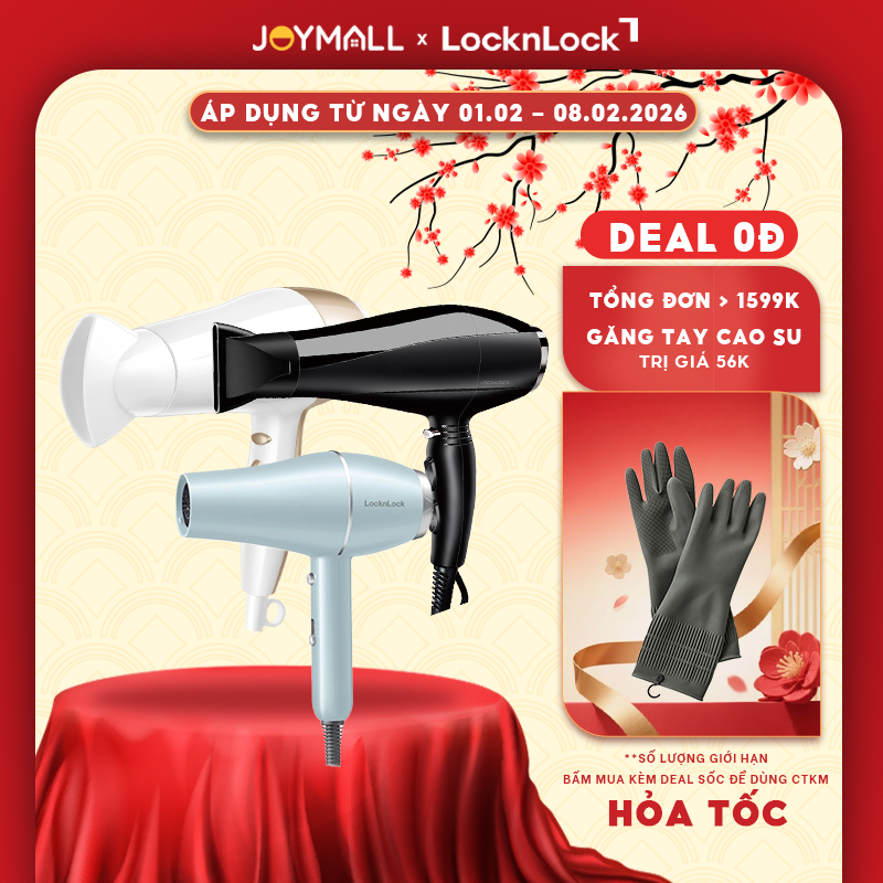 Máy Sấy Tóc LocknLock ENA146BLK - Đen, 2000-2300W, Kèm Đầu Dẹp Tạo Kiểu