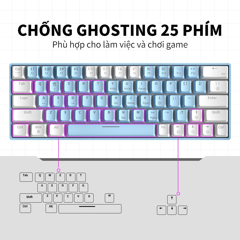 Bàn Phím Cơ Gaming 63 Phím ZIFRIEND T62, LED RGB, Type-C Có Dây, Red/Blue Switch, Hotswap, Win/Mac | BigBuy360 - bigbuy360.vn