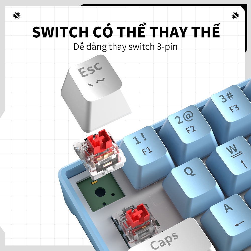 Bàn Phím Cơ Gaming 63 Phím ZIFRIEND T62, LED RGB, Type-C Có Dây, Red/Blue Switch, Hotswap, Win/Mac | BigBuy360 - bigbuy360.vn