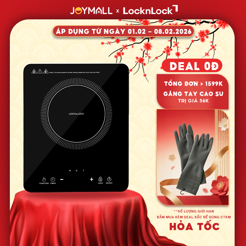 Bếp điện từ LocknLock EJI411 2000w - Hàng chính hãng, cảm ứng, mặt bếp thủy tinh - JoyMall