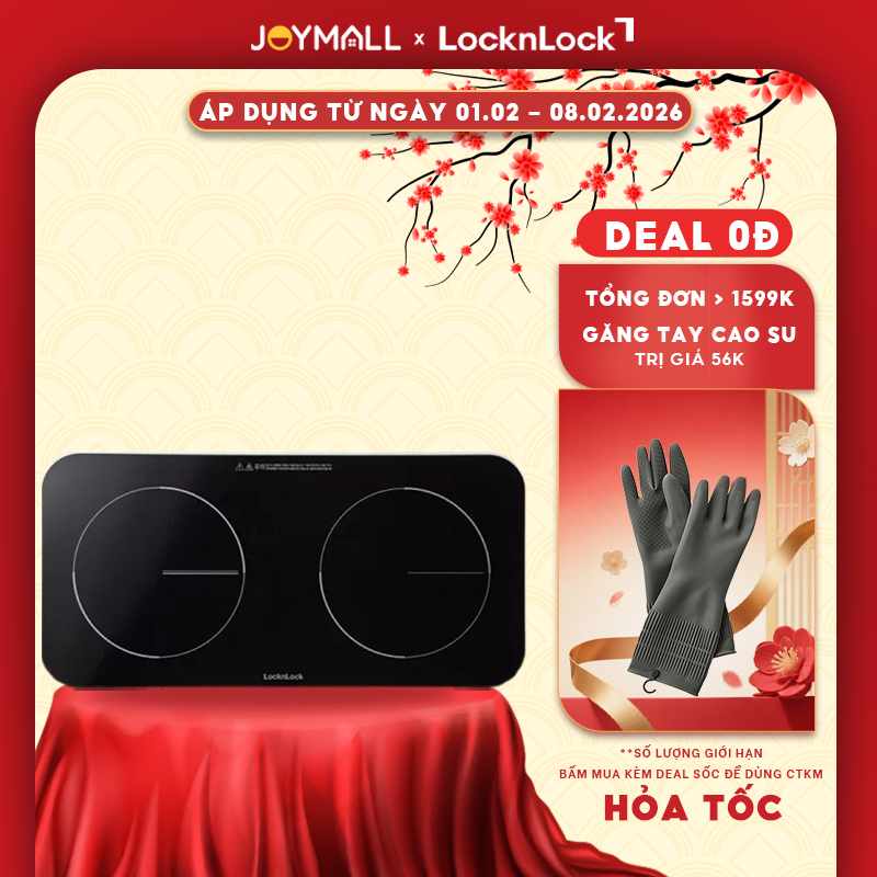 Bếp Điện Từ Đôi LocknLock EJI326WHT 1500W, Mặt Pha Lê, Khoá An Toàn, Hẹn Giờ Nấu - JoyMall