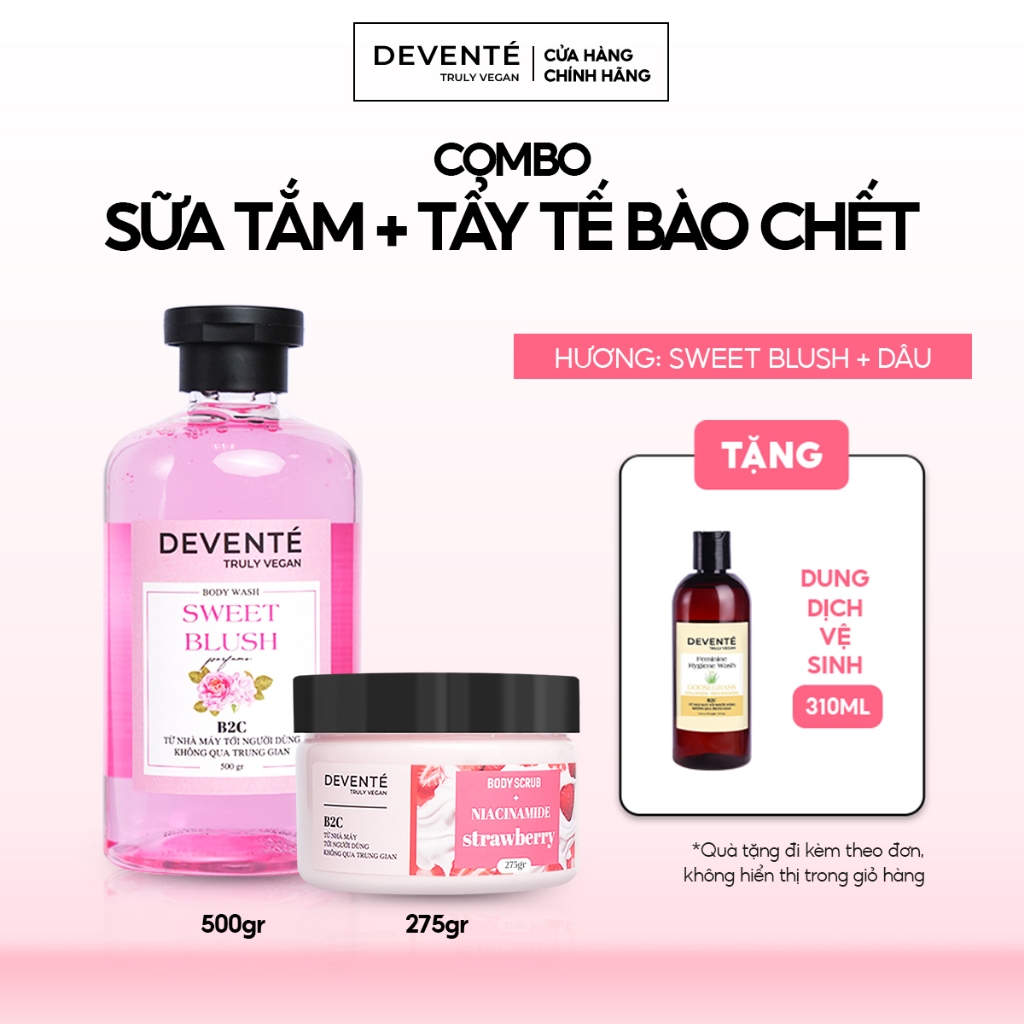 [TẶNG FULLSIZE] Combo Sữa Tắm Nước Hoa DEVENTE 500G + Tẩy Tế Bào Chết Body DEVENTE 275G