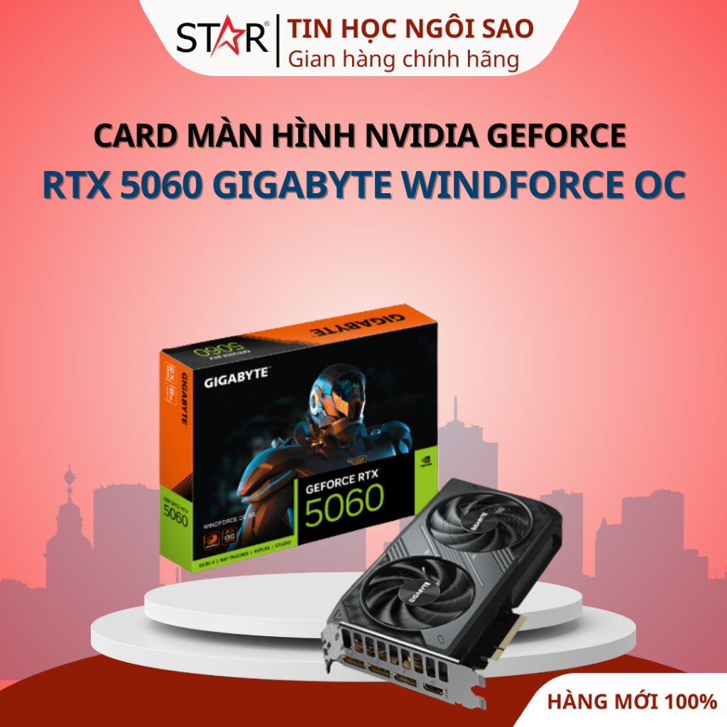 Card màn hình NVIDIA GeForce RTX 5060 Gigabyte WINDFORCE OC | 8GB GDDR7, 3840 CUDA, 450W - Bảo hành 