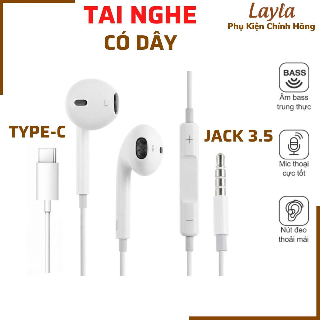 Tai Nghe Có Dây Jack 3.5 Type-c- Âm Thanh To Rõ-Có Mic Đàm thoại -Cho Điện Thoại LapTop Samsung,Oppo,11 12 15 16Promax