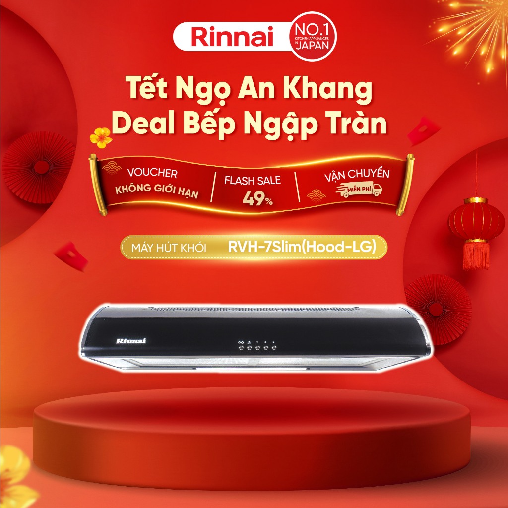 Máy hút mùi 70cm Rinnai RVH-7Slim(Hood-LG) than hoạt tính và ống thoát 380W