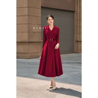 Đầm Công Sở Nữ MY WAY Dài Tay Cổ Vest Cao Cấp 9MD19559