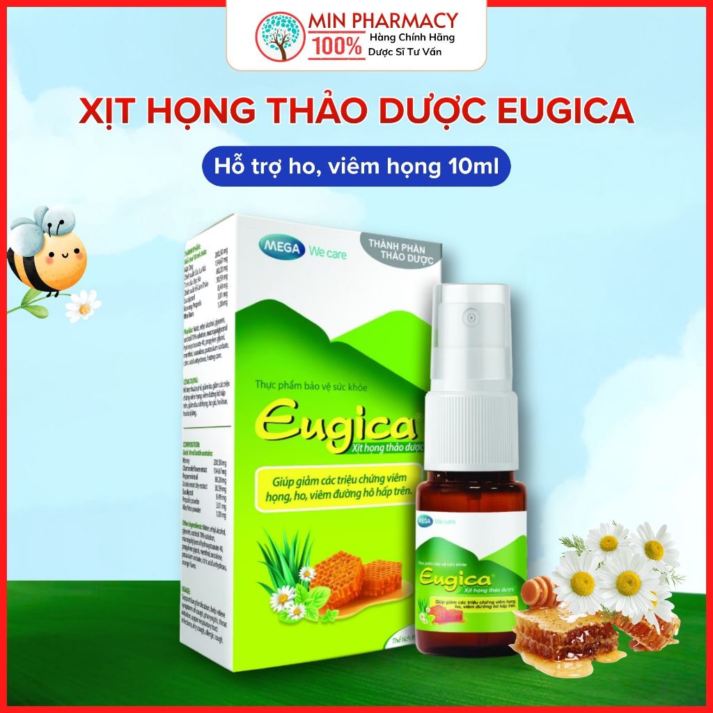 Xịt họng Thảo dược EUGICA Hỗ trợ ho, viêm họng 10ml - Mipharmacy