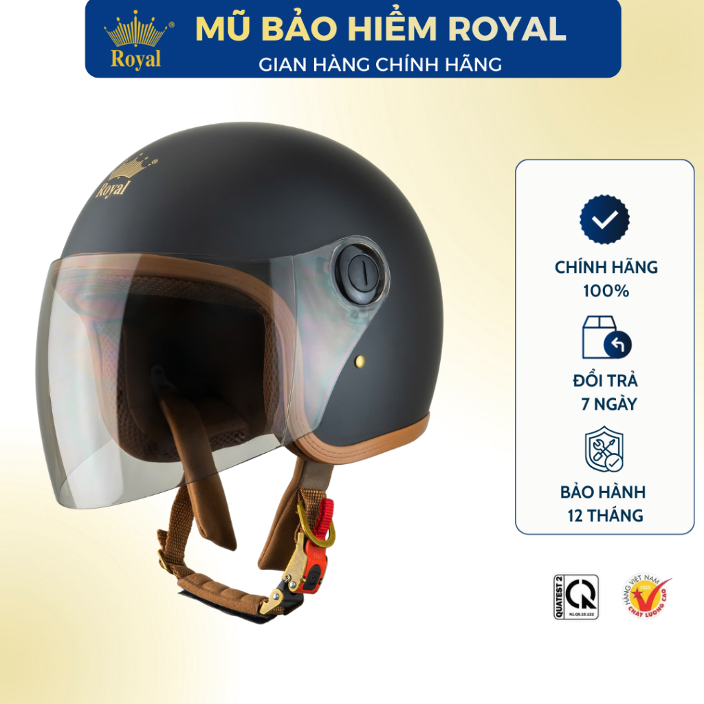 Mũ Bảo Hiểm 3/4 Royal Chính Hãng M339 Kính Dài Chắn Gió Cho Nam Nữ, Nón Bảo Hiểm Royal An Toàn Bảo H
