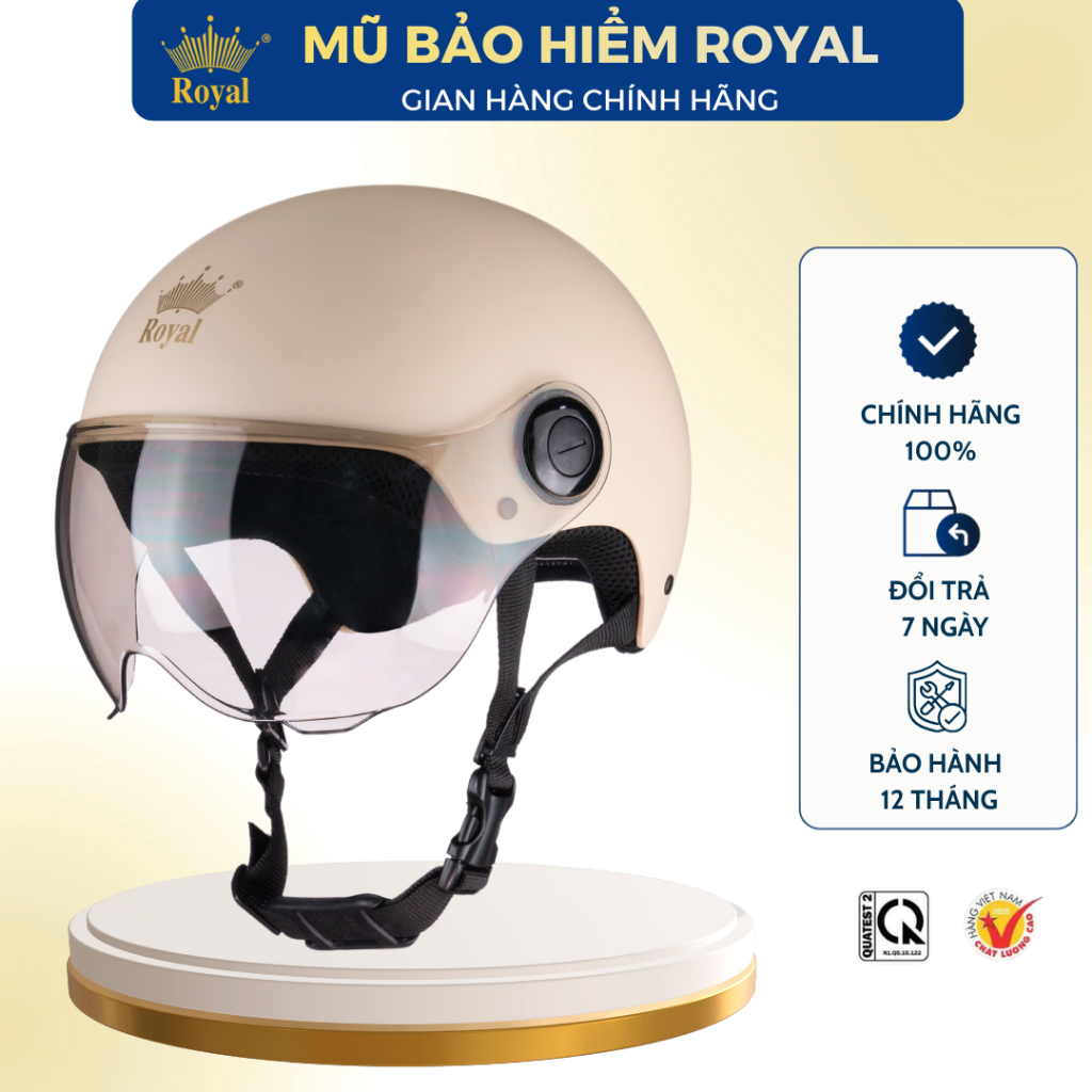 Mũ Bảo Hiểm Royal Có Kính M162K Chính Hãng Hợp Nam Nữ, Nón Bảo Hiểm 1/2 Royal Bảo Hành 12 Tháng