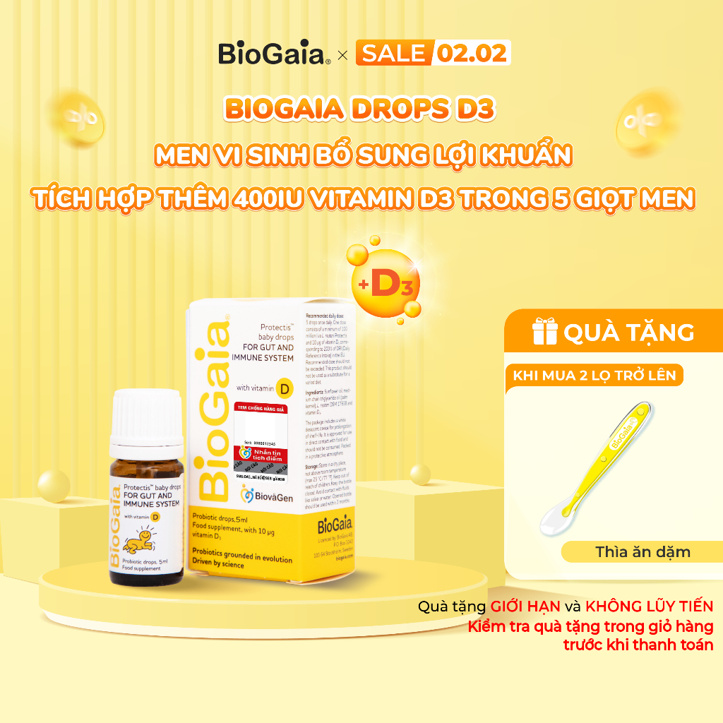 Men vi sinh BioGaia ProTectis Drops Vitamin D3 cải thiện hệ tiêu hóa xuất xứ Thụy Điển dung tích 5 m