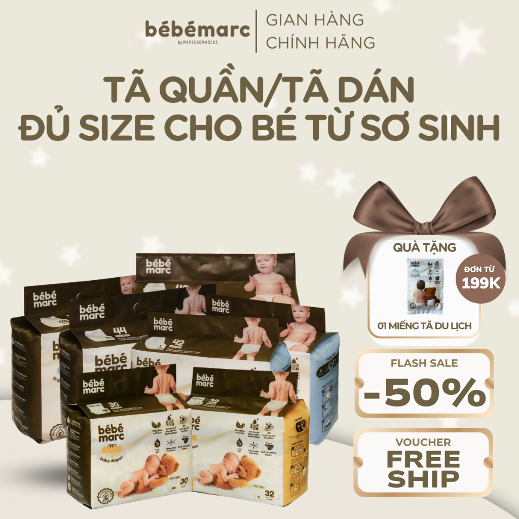 Tã Quần/Dán Dành Cho Bé Từ Sơ Sinh bébémarc - Siêu Mềm, Mỏng Nhẹ - Nhiều Loại, Nhiều Size