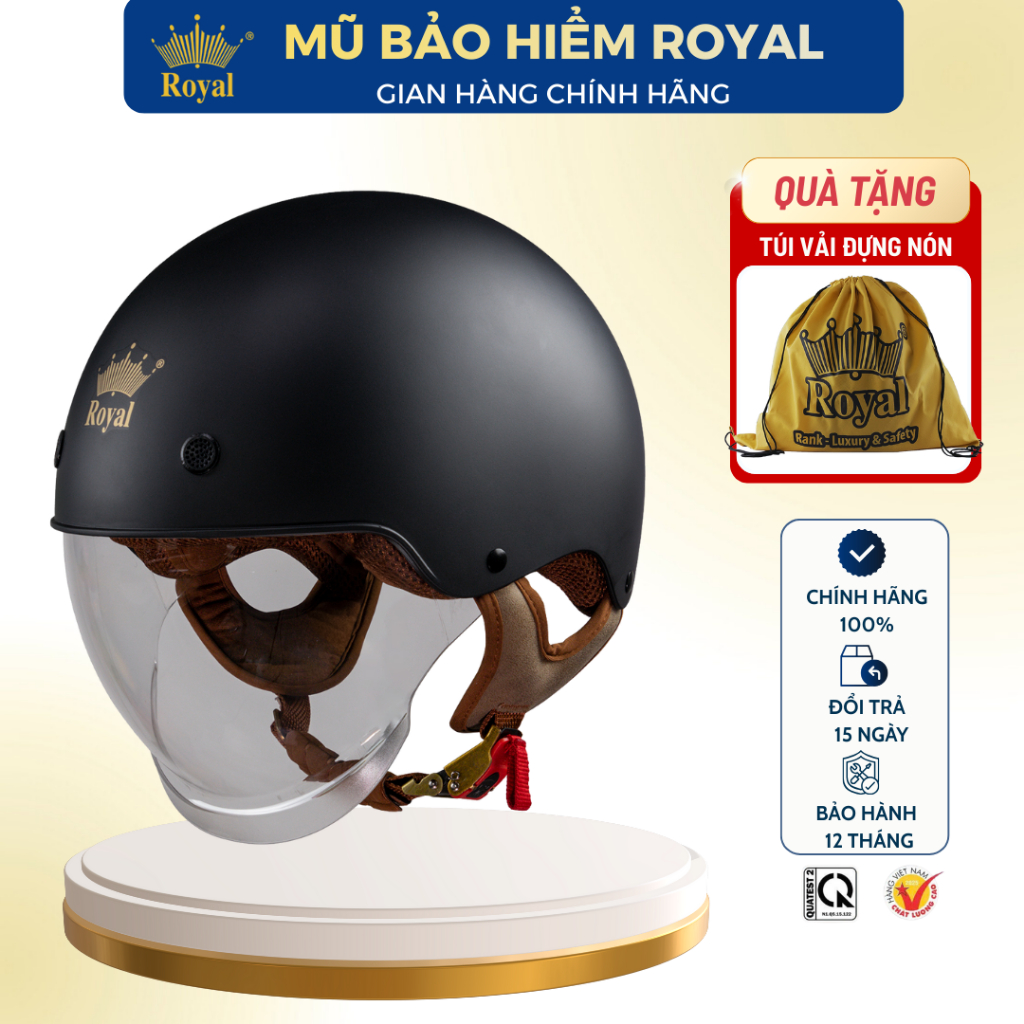 Mũ Bảo Hiểm Royal M239 Nửa Đầu Chính Hãng Kính Âm Chống Nắng, Tháo Lót Tiện Lợi Hợp Nam Nữ Bảo Hành 
