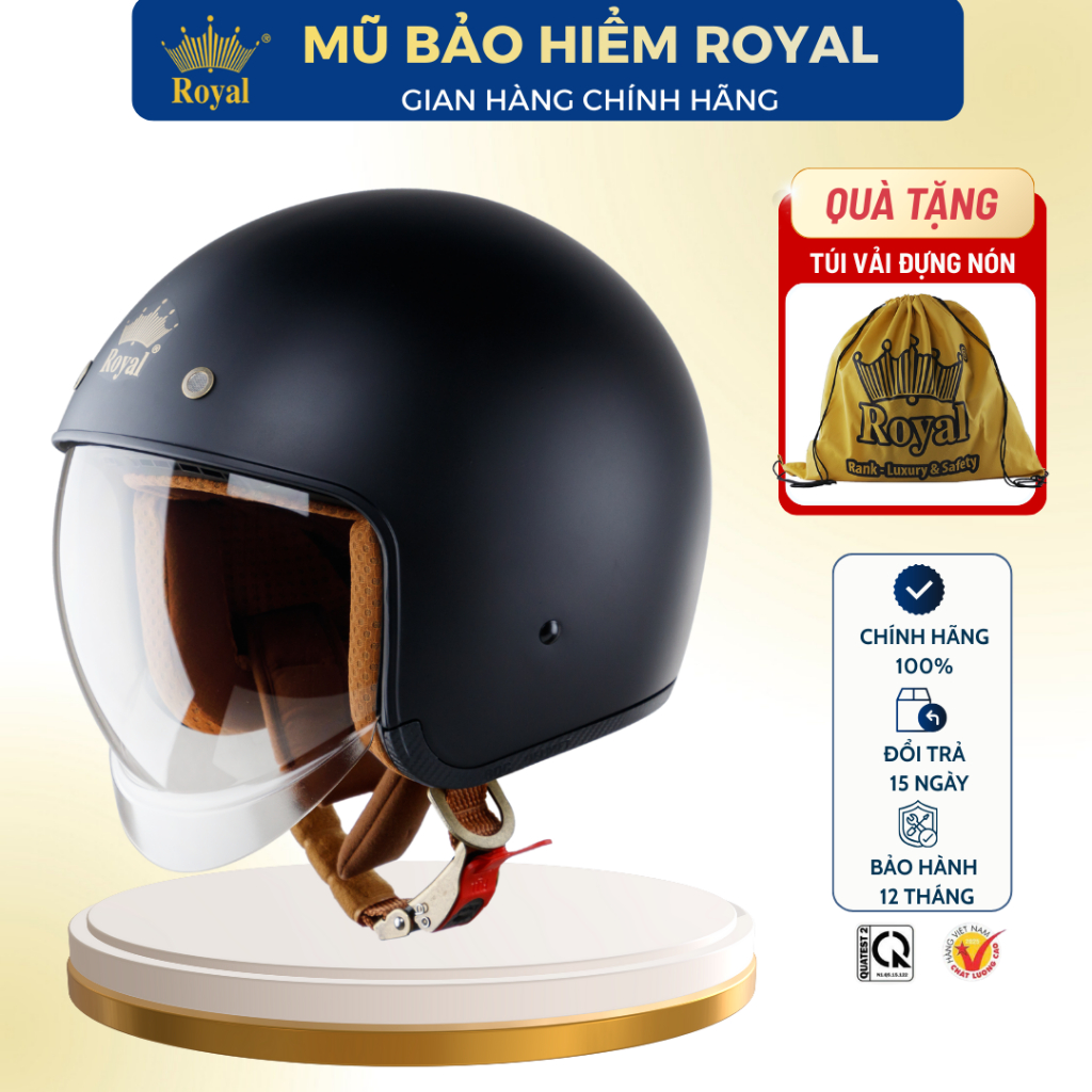 Mũ Bảo Hiểm Royal 3/4 M139 Chính Hãng Kính Dài Cho Nam Nữ Chống Nắng Mưa, Mũ Bảo Hiểm 3/4 Royal Kính