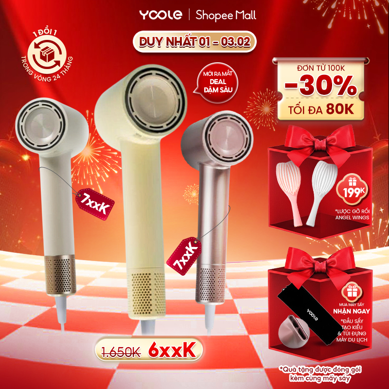 [Best Deal] Máy sấy tóc YOOLE ION âm tốc độ cao | 8 chế độ sấy chuẩn salon | 200 triệu ion âm | bảo 