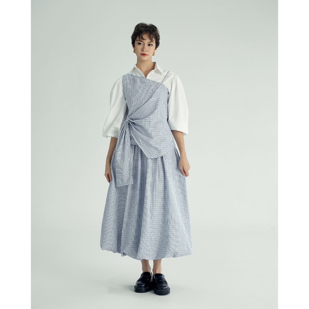 Set chân váy và áo kẻ sọc tùng bí KHÂU BY CQ Machiko