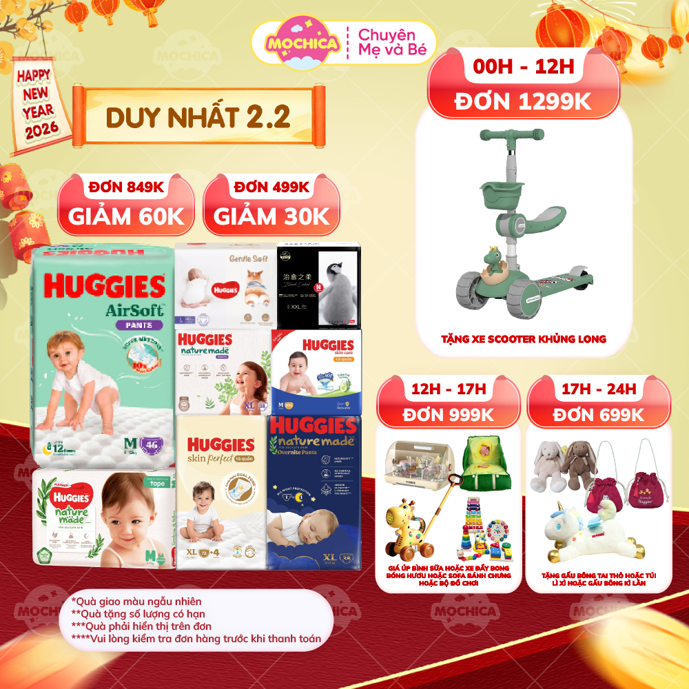 [TỔNG] Tã Bỉm Quần/Dán HUGGIES siêu cao cấp Platinum Nature Made đầy đủ size - Mochica