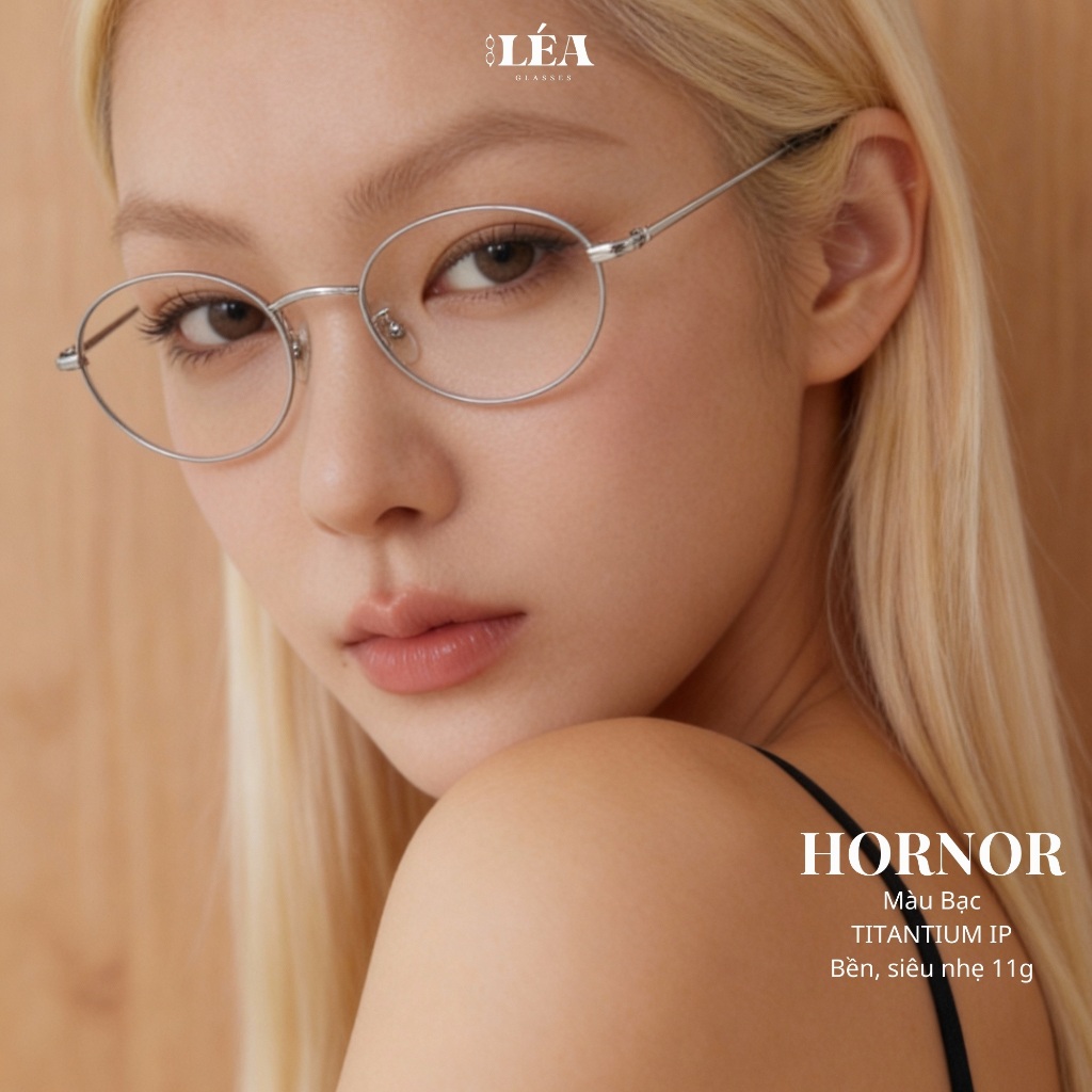 TITANIUM IP - Kính mắt chuyên lắp cận LÉAGLASSES - HORNOR TRÒN Oval CAO CẤP