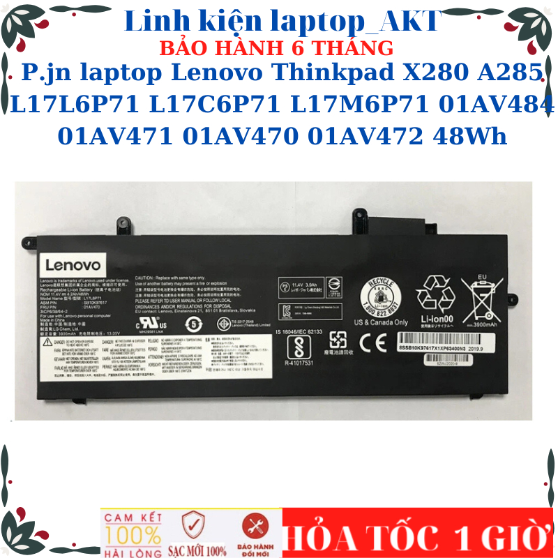 Sạc Pin Lenovo Thinkpad X280 A285 L17L6P71 L17C6P71 L17M6P71 01AV484 01AV471 01AV470 01AV472 48Wh