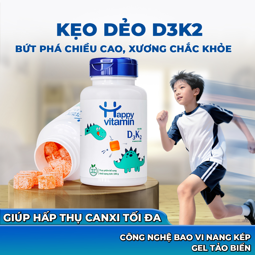 Kẹo Dẻo D3K2 - Happy Vitamin - Vitamin D3 400iu Hương đào thơm ngon cho Trẻ Từ…