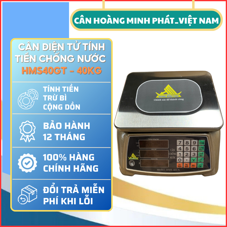 Cân Tính Tiền 40kg Chống Nước HMS40CN | Cân Hải Sản, Đồ Nước | Phím Tiếng Việt | Cân Hoàng Minh Phát