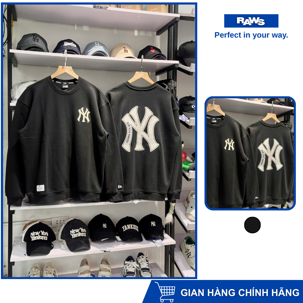 [NEW ARRIVALS] Áo Sweater Raws New Era Big logo Thêu NY Yankess Đen Chính Hãng