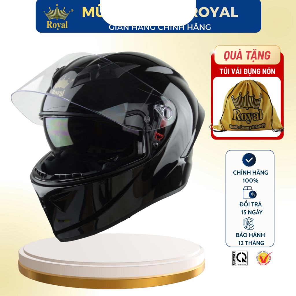 Mũ Bảo Hiểm Fullface Royal M266 Dòng 2 Kính Cao Cấp,  Nón Bảo Hiểm Full Face Đi Phượt Chính Hãng Bảo