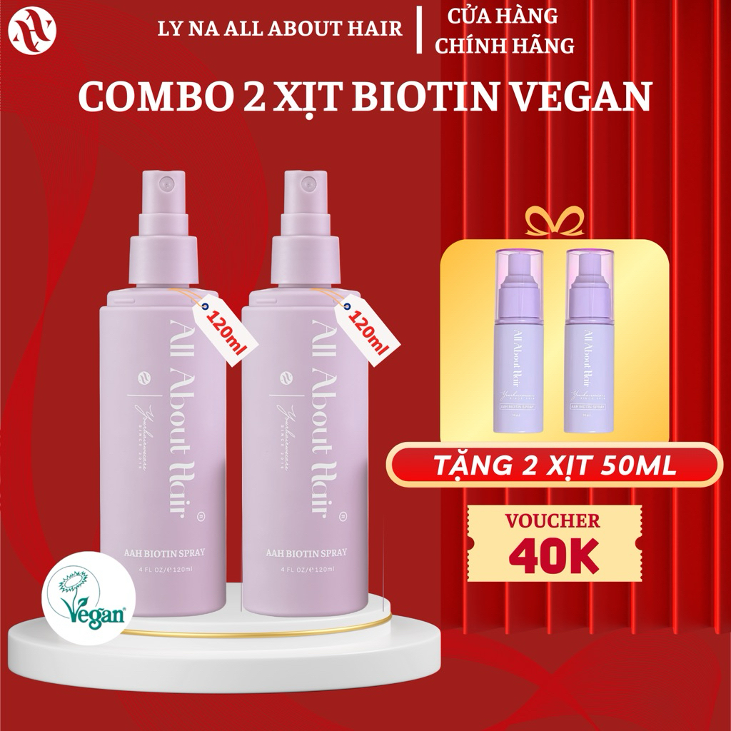 Combo XỊT DƯỠNG TÓC AAH BIOTIN SPRAY VEGAN Hỗ Trợ Kích Mọc, Giảm Rụng Và Bảo Vệ Tóc - All About Hair