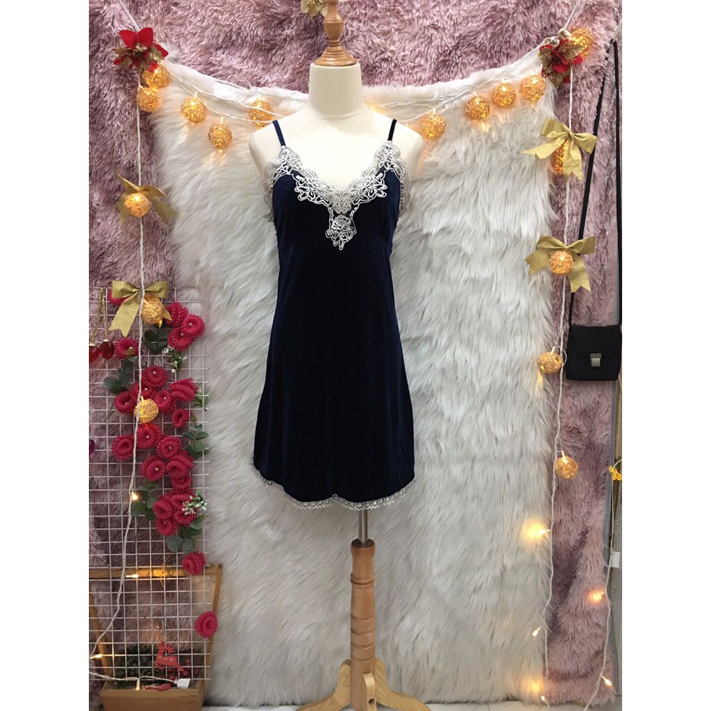 (BC2)🌹Đầm Nhung Cổ V 2 Dây Tăng Đơ 2 hand -Size S🌹