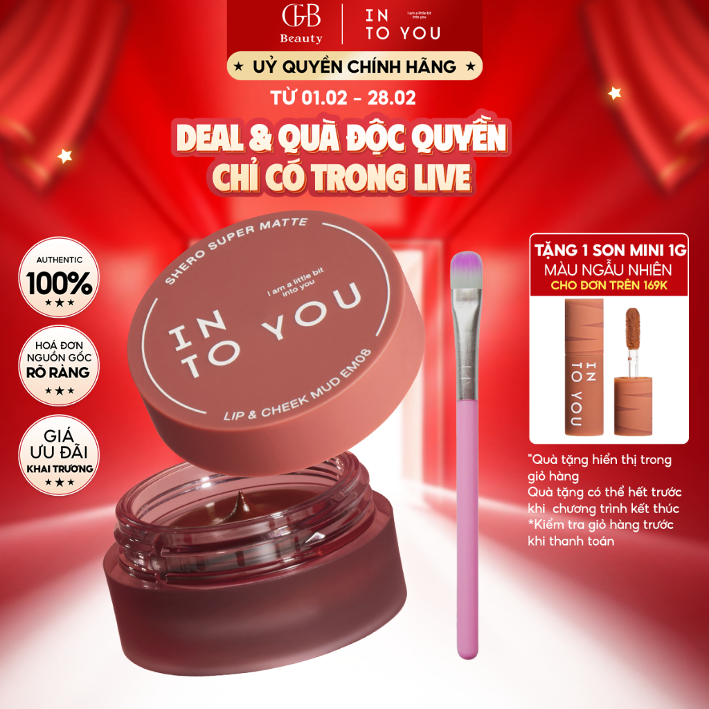 [LIVE] Son Hũ INTO YOU Mịn Chất Son Lì Không Làm Khô Môi Dễ Tán Tặng Kèm Cọ Tán Dùng Cho Môi Và Má P