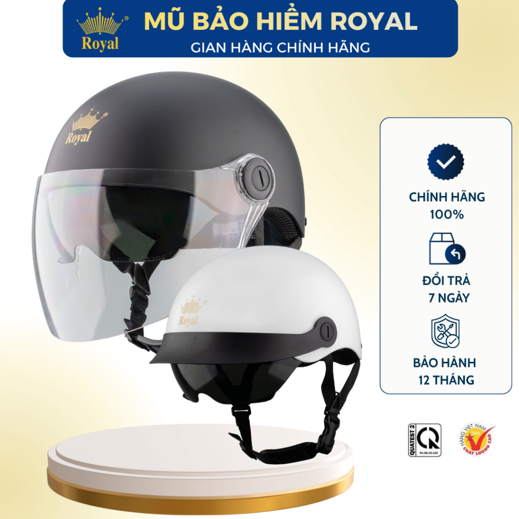 Mũ Bảo Hiểm Royal Chính Hãng M579 Kính Âm Kết Hợp Lưỡi Trai Tiện Lợi Che Nắng Che Mưa Tốt, Royal Mũ 