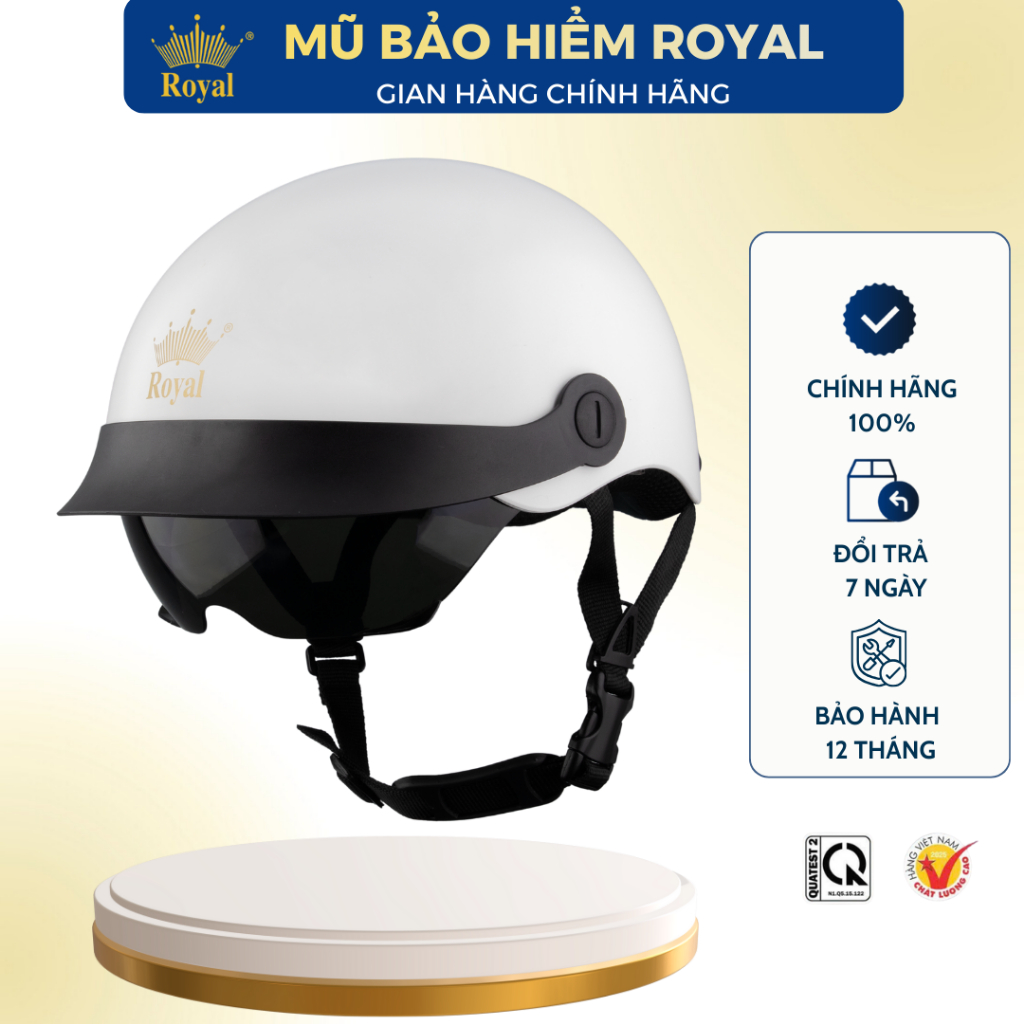 Mũ Bảo Hiểm Royal Chính Hãng M579K Có Kính Che Chắn Gió, Nón Bảo Hiểm Nửa Đầu Cho Nam Nữ