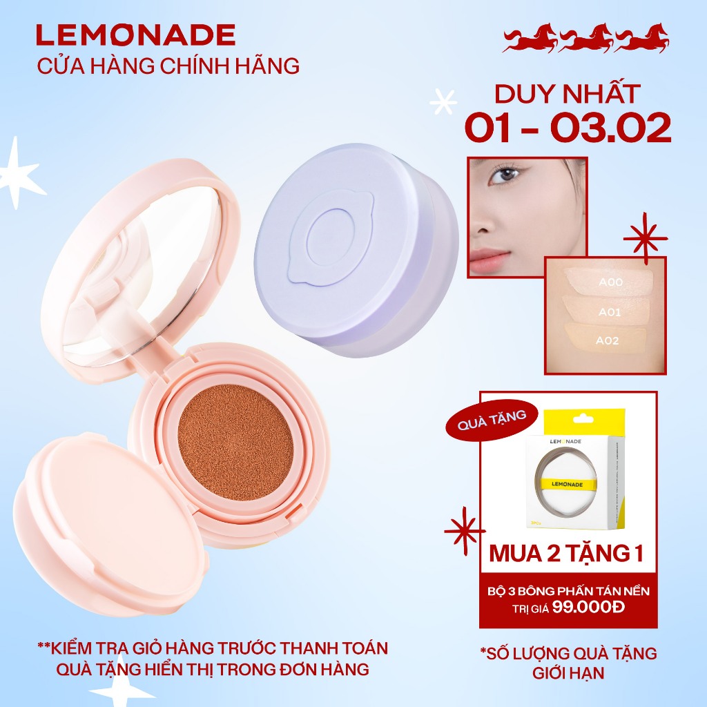 Combo Lemonade Phấn nước Supermatte Cushion 15g và Phấn Phủ Supermatte No Makeup Loose Powder 9g