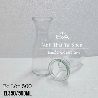 Bình Thủy Tinh Dáng Eo Lớn Cao Cấp Love 500ml Decor Đựng Nước Ép Detox Sang Trọng