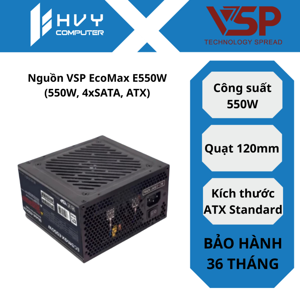 Nguồn VSP EcoMax E550W (550W, 4xSATA, ATX) - Hàng Chính Hãng