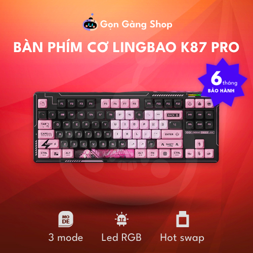 Bàn Phím Cơ Chính Hãng Lingbao K87 PRO - Anime Chủ đề - 3 Mode - RGB - Full Foam - Có App chỉnh