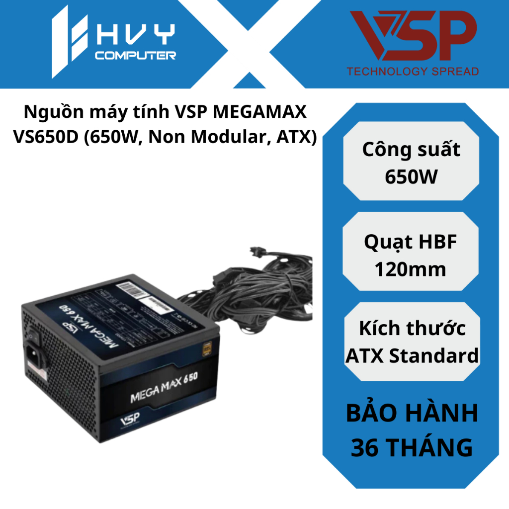 Nguồn máy tính VSP MEGAMAX VS650D (650W, Non Modular, ATX) - Hàng Chính Hãng